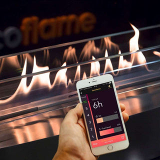 Decoflame smart fireplace app control for iOS and Android with remote operation and Net Zero BEV technology
