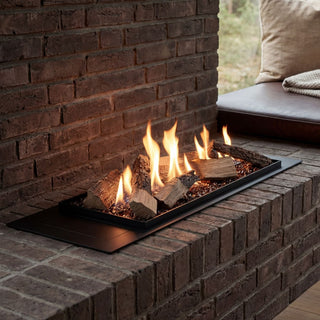 Decoflame BEV Log Fireplace on Brick Shelf in living room